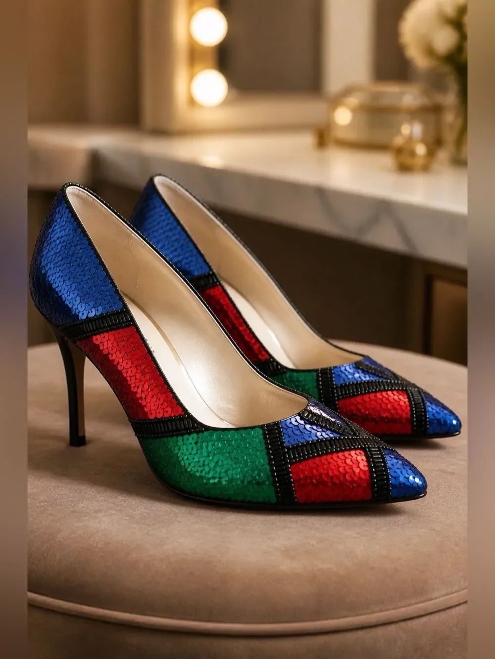 Multi-color Sequined Pumps ANN MARINO Size-8